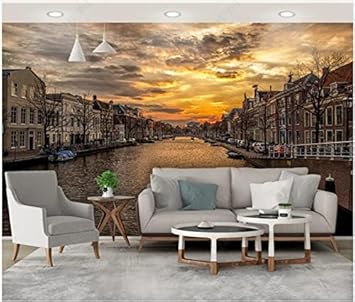 Amazon Co Jp 3d壁画 写真3d夕日美しい空の川ヨーロッパの町の風景リビングルーム壁紙壁画ポスター Diy 工具 ガーデン