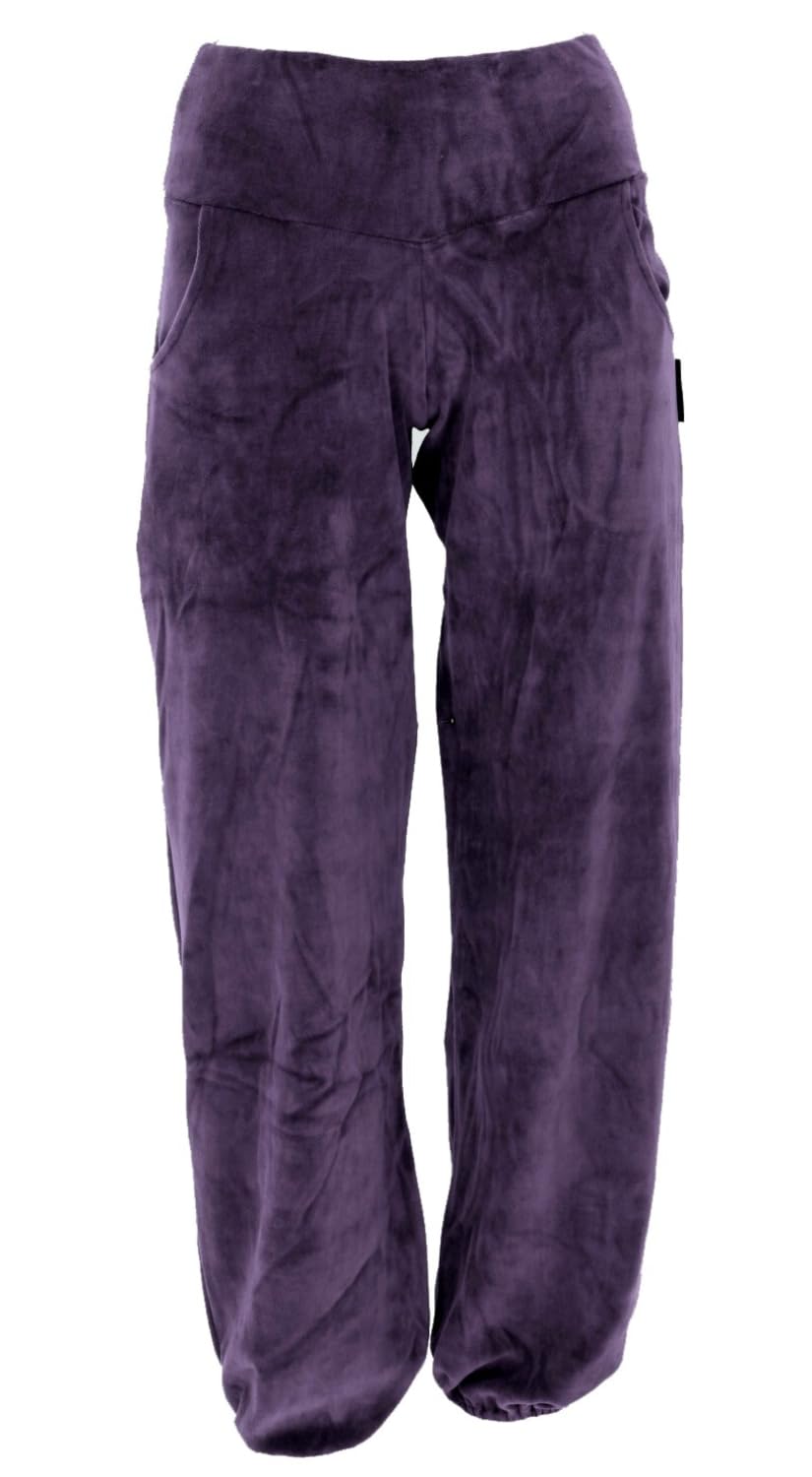 Boho Samt Pluderhose, Wohlfühlhose, Yogahose, Damen, weich, schwarz | Damen, lange Hose, lockere Passform, elastischer Bund, seitliche Taschen, bequem, Sporthose