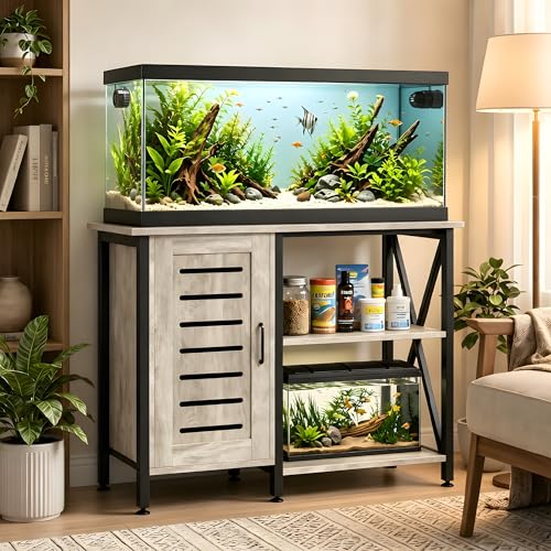 Image of Herture 40-50 Gallon Fish Tank Stand, Aquarium Stand with Cabinet Accessories Storage, Heavy Duty Metal Frame, 40.55 inch L*18.89 inch W Tabletop, 1000LBS Capacity, Greige PG02YGZ