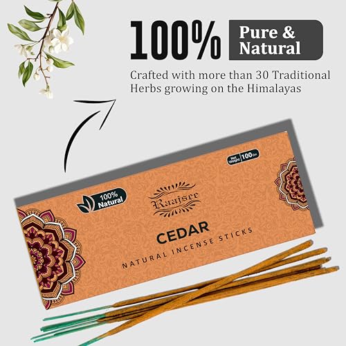 Image of Raajsee Cedar Incense Sticks, 100%-Natural Charcoal Free Organic Non Toxic Clean Burning Handmade Insence Sticks 100 gm Pack, Meditation Gifts - Spritual Cleansing