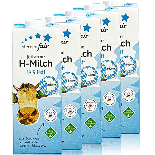 sternenfair - 5er Pack H-Milch fettarm 1,5 % in 1 Liter Packung - Haltbare Milch aus Bayern - Artgerechte Tierhaltung, ohne Gentechnik und Bienenfreundliche Flächenbewirtschaftung Cover