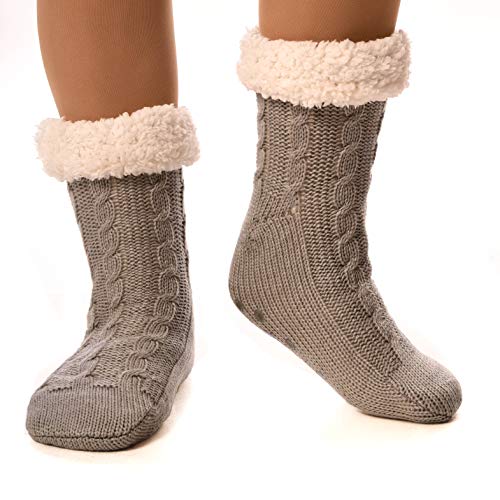 Womens Sherpa Socks Thermal Fleece Lined Fuzzy Gripper Socks Winter Christmas Slipper Socks
