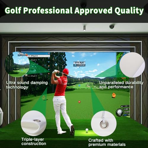 Image of Golf Simulator Impact Screen, Premium Triple Layer Launch Monitor Projector Screen with HD Visuals, Indoor Practice Screen for Enclosure and Net, Hitting Screen with Grommets & Bungee Cords