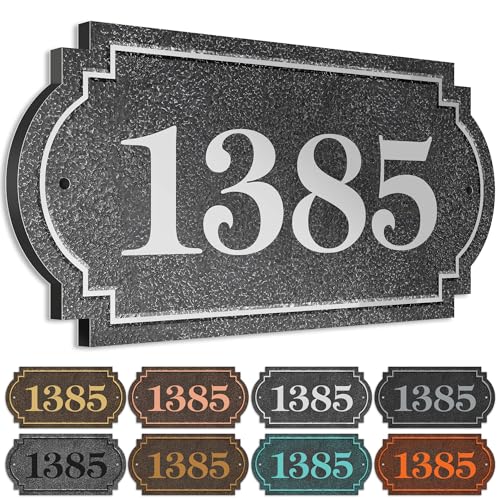 House Address Sign, House Number Plaque, 7x13.75, Thick Rust-Free, Fade Resistant ACM, 20 Font Style, Hole Options, USA Made by My Sign Center (Cast Looking - Chrome)