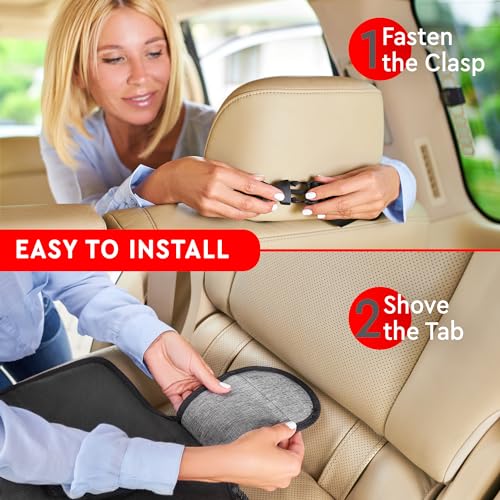 Image of Helteko XL Car Seat Protector - 2 Pack Car Seat Cover for Child Carseat with Thickest Padding, 600D Oxford, Waterproof & Durable Fabric, Non-Slip Back, 2 Mesh Storage Pockets, Gray