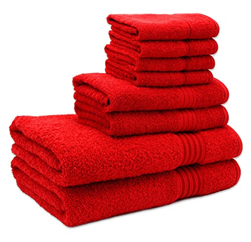 Hurbane Home 8 Piece Bathroom Set - 2 Bath Towels, 2 Hand Towels, 4 Wash Cloths - Ultra Soft Highly Absorbent Lightweight Bathroom Towels - Cotton Towels Bathroom Decor (Red) #TOP24