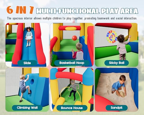 Albott Bounce House, Inflatable Bouncer with Air Blower, Jumping Castle with Slide(Both Wet/Dry Use), Outdoor Indoor Bouncy Castle with Oxford Fabric for Kids 3-12 (145.7×118.1×90.6IN)