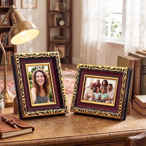 Image of 12 Pack 4 x 6 Inch Mahogany Gold Small Picture Frames Bulk