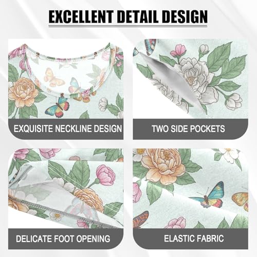 Pajama Short Sets Floral Butterflies Colorful Pattern Soft Cotton Summer Sleepwear 2 Piece PJS Size 5-14T3