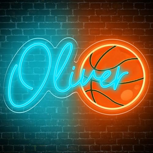 Custom Neon Name Signs Personalized Basketball Neon Sign for Wall Decor Sport Neon Light Up Sign for Bedroom Playroom Party Man Cave Home Decor Personalized Gifts for Basketball Fans Girls Boys Kids