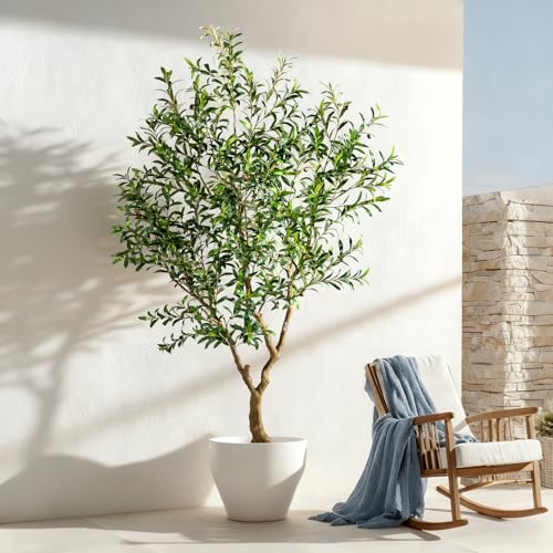 Erimda 8FT Faux Olive Tree with Tall Exquisite Planter Artificial Olive Tree Tall, Potted Fake Olive...