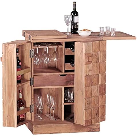 FineBuy Hausbar Lucca Akazie Massivholz 65x91x50 cm Weinbar ausklappbar Cover