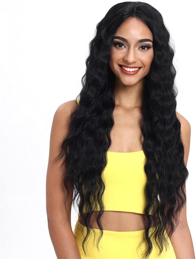 Lace Front Wigs 30'' Long Wavy Synthetic Wig 4.5" Deep Part HD Transparent Lace For Women 130% Density Wigs(BLACK COLOR)