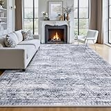 Suconsun 6x9 Washable Area Rug for Living Room Dining Room - Vintage Boho Non-Slip Rug, Soft Low Pile Faux Wool, Perfect for Under Queen Bed, Pet Friendly Farmhouse Decor