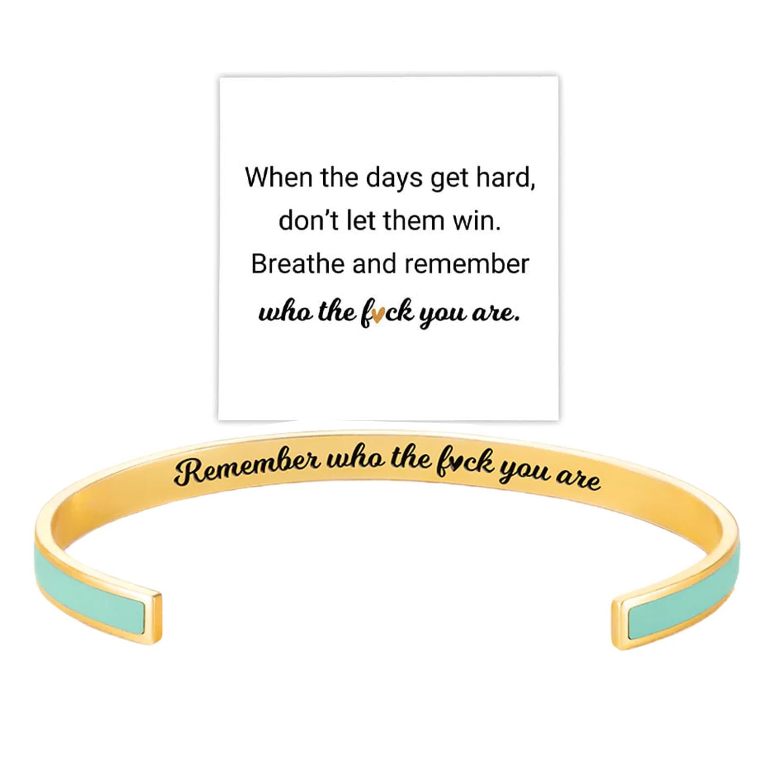 Remember Who The F You Are Motivational Color Bangle, Stainless Steel Inspirational Cuff Bracelets with Hidden Message Engraved Bracelet Jewelry Gift for Women Sisters Friends