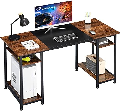 GreenForest Laptop Desk with Cabinets 47 inch Gaming Desk Laptop computer Desk,Maintain Two Screens,House Workplace Desk for Small Areas,Brown and Black