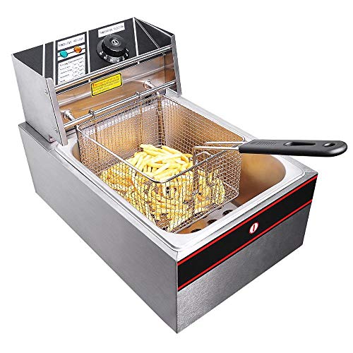 Stainless Steel Electric Countertop Fat Deep Fryer Single Tank 6L 2500W For Cooking