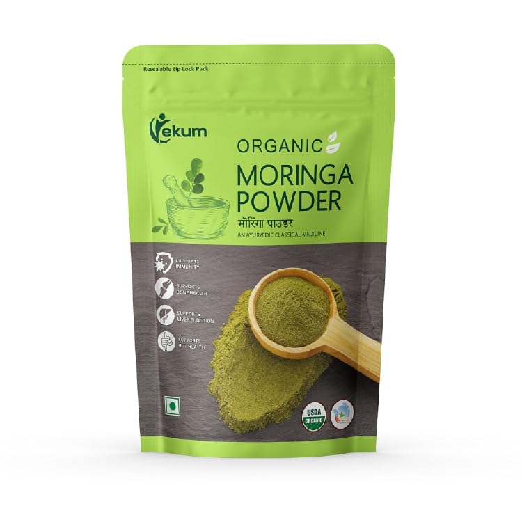 Image of Ekum Organic Moringa Leaf Powder | 100% Natural | Superfood Rich in Protein, Iron & Antioxidants | Vegan & Gluten Free | For Smoothies, Tea & Health Drinks | Certified Organic