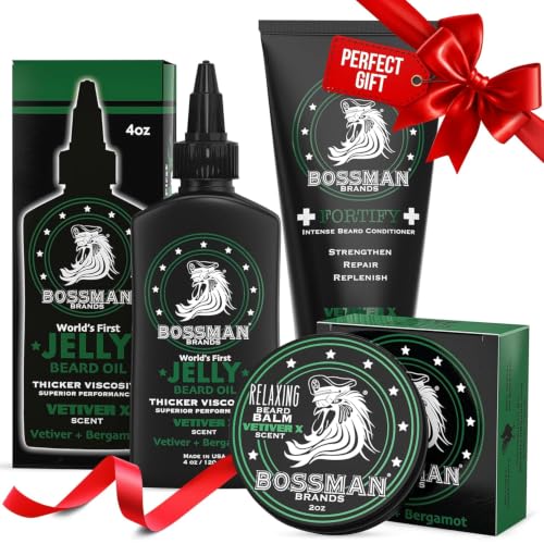 Bossman Essentials Beard Kit for Men, 3-Piece Gift Set - Vetiver X Scent