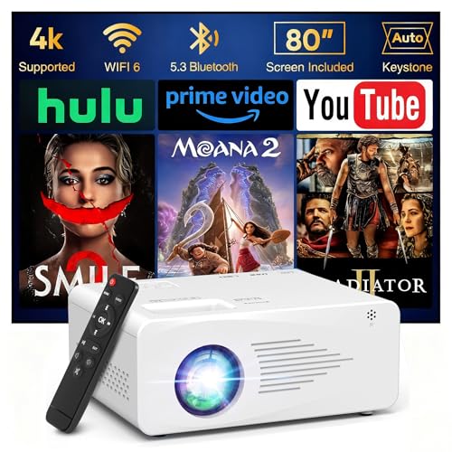 4K Projector with 5G WiFi and Two-Way Bluetooth, Native 1080P Por...