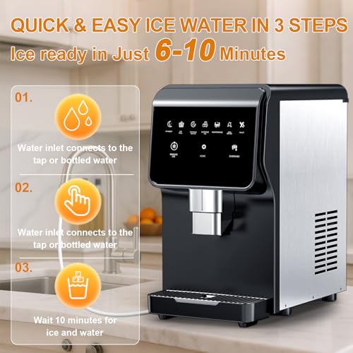 Image of Nugget Ice Maker Countertop, 50LBS /24H, 5LBS Storage, 2-in-1 Ice Maker & Water Dispenser, Soft Chewable Pellet Ice, Stainless Steel, Self-Cleaning for Home Kitchen Office Bar