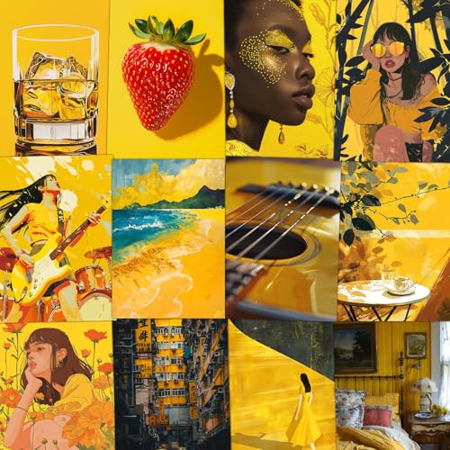 Image of Wallgasm Yellow Aesthetic Poster Set - Set of 54, 4 x 6 Inches Wall Decor Poster - Posters For Bedroom, Living room, Office | Aesthetic Room Decor Items