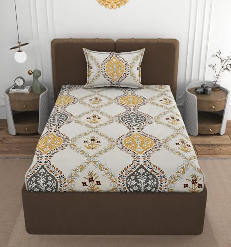 Image of VOMZER Premium 320 TC Fitted Bed Sheet with Full Elastic - Deep Pocket Design - Wrinkle Resistant Fitted Bedsheet 36x72 Single White Damask