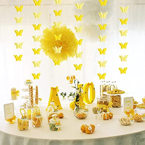 Image of 5 Pieces 3D Yellow Butterfly Paper Garland Hanging Decorative Banner for Home Ceiling Decor Birthday Party Baby Shower Wedding Theme Showcase Decoration Supplies Total 393 Inch Length