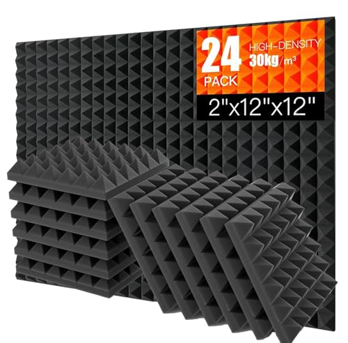 Saiqiang 24 Pack Akustikschaumstoff, Akustikschaumstoff Platten Wand Schalldämmung Akustikpaneele Schallschutzmatte Hoher Dichte Schaumstoffplatte Pyramide 30x30x5cm