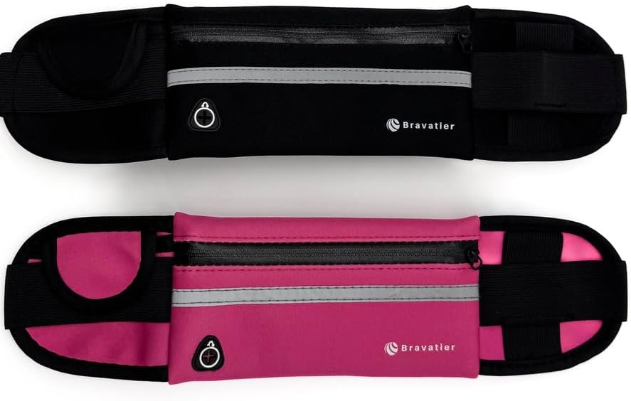 Bolsa deportiva de cintura, impermeable, ligera, rayas reflectantes, tres bolsillos para teléfono, llaves, tarjeta de débitocrédito y una botella