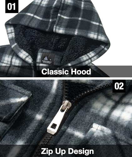 Image of GEEK LIGHTING Boys Flannel Jacket Sherpa Lined Hoodies Zip Up Fleece Plaid Shirt Jackets Winter Outdoor Coat Warm