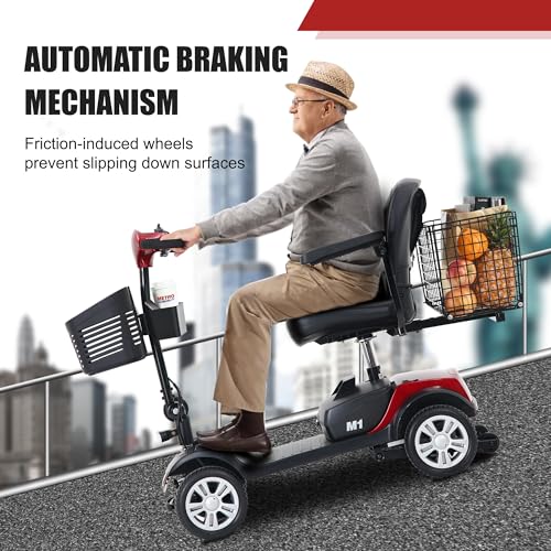 Image of Electric Scooter Mobility for Adults 4-Wheel Powered Mobility Scooters for Seniors - 300 lbs Max Weight, with seat Wheelchair Device - Compact for Travel, Elderly (with Head Light-Red)