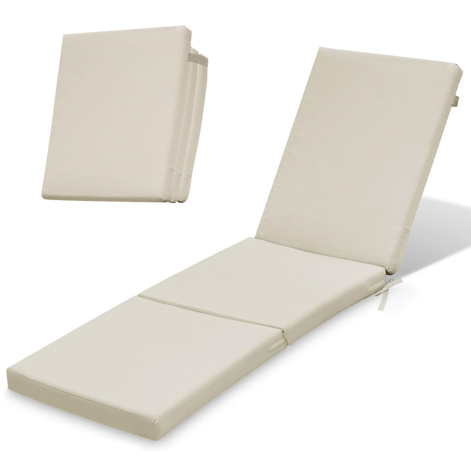 Coussin Chaise Longue Jardin 198x58x4 Cm Pliable Gris – Résistant Intempéries | Housse Amovible Lavable | Mousse Confortable Avec Sangles