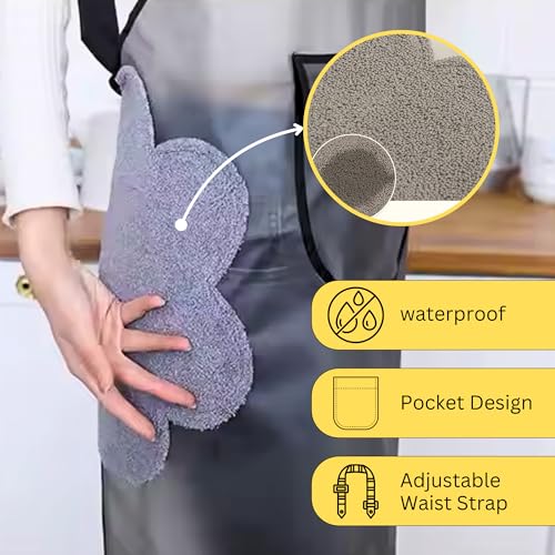 Image of HomeEssentials Apron for Kitchen - Side Coral Velvet Towel for Wiping Hands /Waterproof & Oil Proof /Adjustable Strap /Pockets for Mobile,Kitchen Tools /Perfect Apron for Home, Restaurant