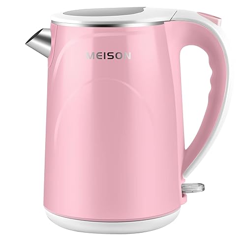 MEISON Electric Kettle, 1.7 L Double Wall Food Grade Stainless Steel Interior Water Boiler, Coffee Pot & Tea Kettle, Auto Shut-Off and Boil-Dry Protection, 1200W, 2 Year Warranty(Pink) - Pink