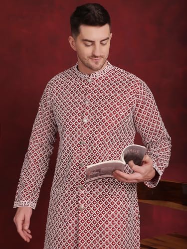 Image of Jompers Men's Silk Blend Regular Fit Sequin Chikankari Front Open Kurtas