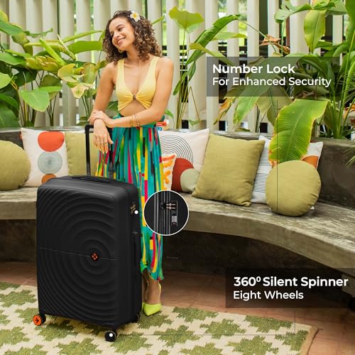Image of Nasher Miles Polypropylene Spinner Seattle Hard-Sided Check-in Luggage 28 inch | 75cm | 8 Wheels Large Trolley Bag for Travel | Suitcase (Black)