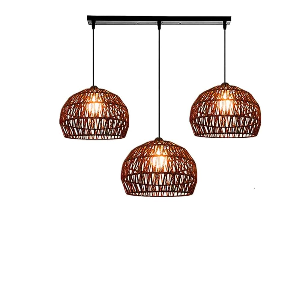 LANTANB Black Rattan Pendant Light 3 Light Cluster Pendant Light for Stairwell Brown Bamboo Basket Wicker Chandelier Farmhouse Ceiling Hanging Lamp for Kitchen Island Dining Room Restaurant ﻿