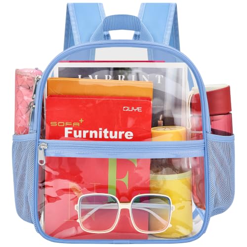 Image of Busiuw Clear Backpack for Stadium Events 12x12x6 Mini Small Sports Fan Backpacks with Front Pocket for Concert Sport Events Work Travel(Sky blue)