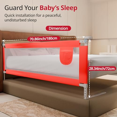 Image of LuvLap Bed Rail Guard for Baby /Kids Safety, 180cm x 72 cm(6ft x 2.3ft), Portable & Foldable, Baby Safety Essential, Adjustable Height, fits All Bed Sizes (Red - Without Print) (Pack of 2)