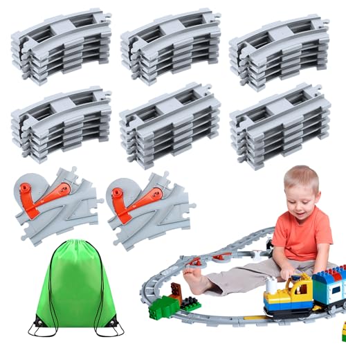 lompyeu Schienensortiment 32 Teile - Schienen Set Eisenbahn Zubehör mit Aufbewahrungstasche Pielzeug Geschenk Spielzeug ab 3 Jahre KleinkinderHellgrau