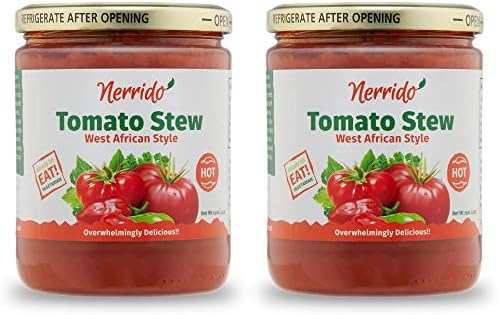 NERRIDO African Stewed Canned Tomatoes & Jollof Sauce, Organic Tomato Hot Sauce16oz (454g) (Hot, 2 Pack)