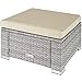 TecTake 800768 Poly Rattan Sitzhocker mit Kissen, Lounge Hocker für Garten Balkon Terrasse, witterungsbeständig - Diverse Farben - (Hellgrau | Nr. 403694)