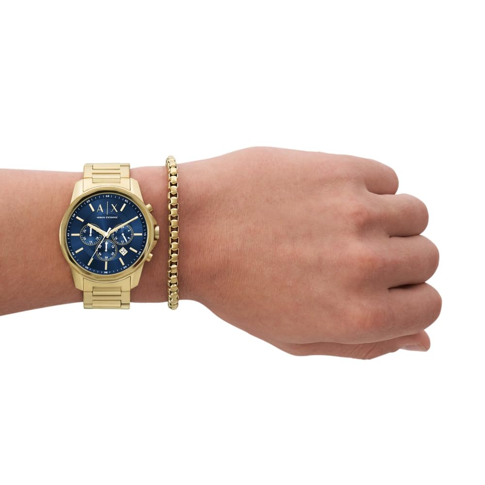Armani Exchange Goldfarbene Herrenuhr, Quarz-Chronographenwerk und 44mm Gehäusegröße mit Edelstahlarmband – Ansicht 3