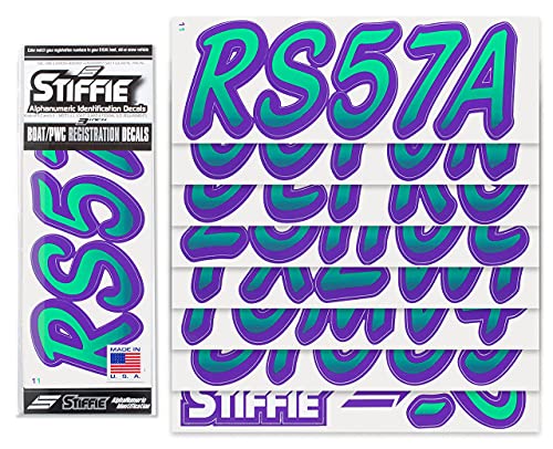 Image of STIFFIE Whipline Seafoam Green /Purple 3 inch Alpha-Numeric Registration Identification Numbers Stickers Decals for Boats & Personal Watercraft