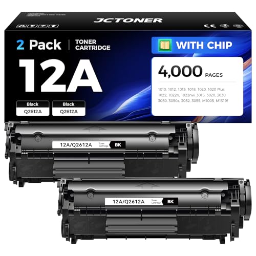 Cartucho de tóner negro de repuesto 12A Q2612A, paquete de 2 unidades compatibles con HP Laserjet 1010/1012/1015/1018/1020/1022/3015/3020/3030/3050/3052/3055/M1005 MFP/M13199 Impresora serie MFP