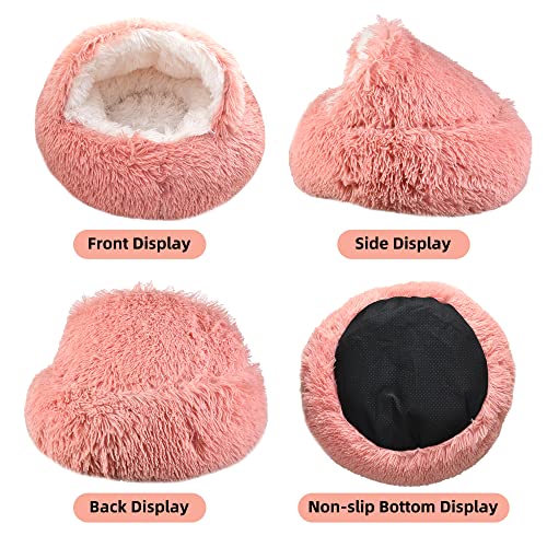 Cat-Bed-Round-Fluffy-Hooded-Cat-Bed-Cave-with-Non-collapsed-Plush-CoverCat-Bed-Donut-for-Indoor-CatsCalming-Dog-BedsCatAnti-Slip-Waterproof-BottomWashable-Bed20inchPink Gavenia Cat Bed Round Fluffy Hooded Cat Bed Cave with non-collapsed Plush Cover,Cat Bed Donut for Indoor Cats,Calming Dog Beds&Cat,Anti-Slip Waterproof Bottom,Washable Bed,20inch,pink - Image 6