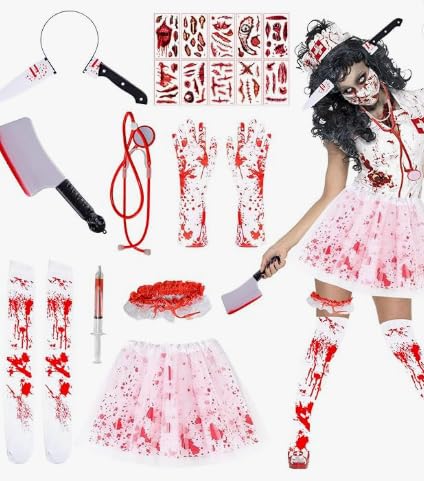 HUIKUANGEU Disfraz de enfermera zombi para mujer, carnaval, sangre