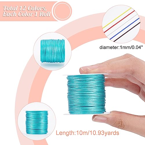 Ph Pandahall 12 Rolls 1Mm Waxed Polyester Cord Thread 10.9 Yards/Roll 12 Colors Beading String For Bracelets Necklaces Waist Beads Jewelry Making Macrame Supplies #TOP1