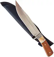 Faca Tática para Churrasco e Camping, 8 Polegadas, Lâmina Inox 420, Cabo em Madeira Estilo Oriental com Bainha em Napa